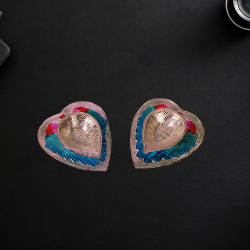 Pure Silver Blue Peacock Fancy Diya Pair 34.98g